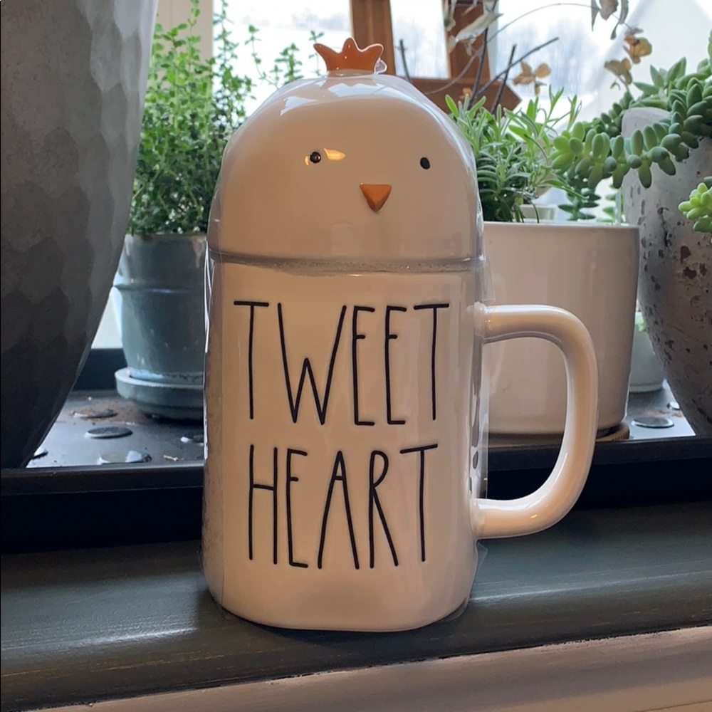 Rae Dunn tweet heart mug with topper